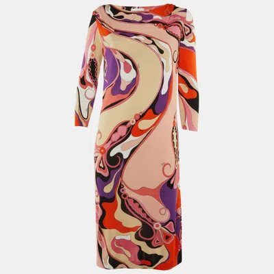 Pre-owned Pucci Pink Iride Print Jersey Midi Dress L