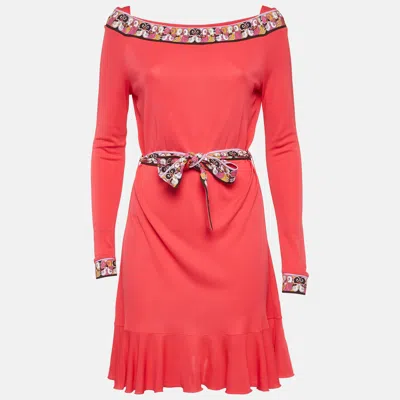Pre-owned Pucci Pink Jersey Belted Mini Dress M
