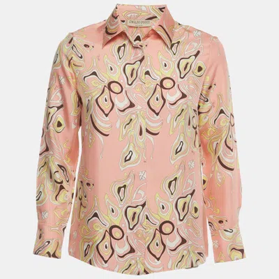 Pre-owned Pucci Pink Marmo Print Silk Satin Button-up Blouse S