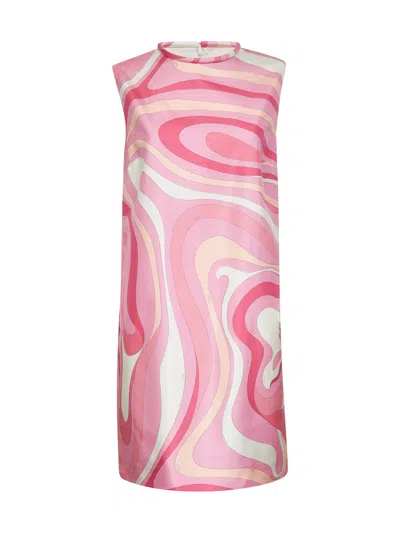 Pucci Pink Marmo Print Silk Twill Mini Dress<br/>