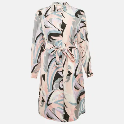 Pre-owned Pucci Pink Printed Silk Shirt Dress M