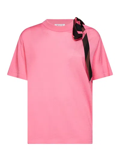 Pucci Pink Superfine Wool T-shirt With Printed Scarf Detail