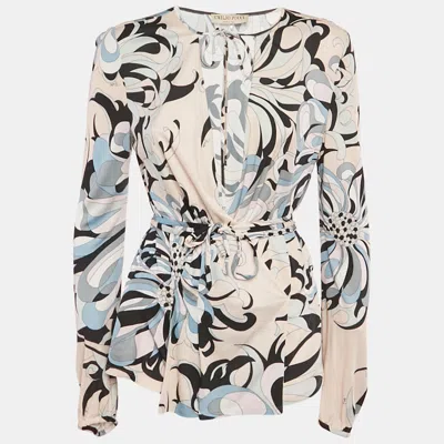 Pre-owned Pucci Pink/blue Printed Jersey Top L