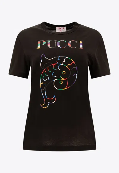 Pucci Pisces-printed Crewneck T-shirt In Black