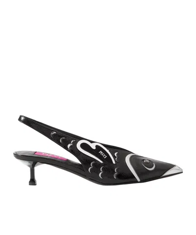 Pucci Embellished Smooth And Patent-leather Slingback Pumps In Black