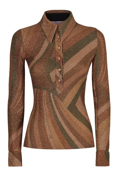 Pucci Polo In Jersey Lamé In Multi