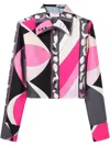 Pucci Pesci Print Cropped Silk Shirt In Black