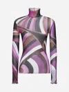 Pucci Printed Sheer Long Sleeve Top In Fuchsia,brown