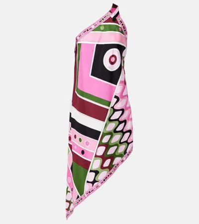 Pucci Printed Asymmetric Silk Satin Minidress In Multi