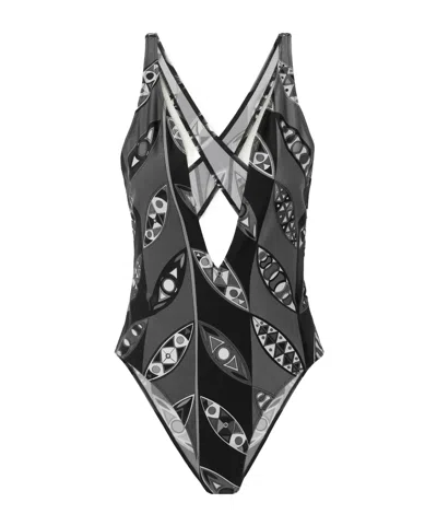 Pucci Printed Backless Swimsuit In Multi