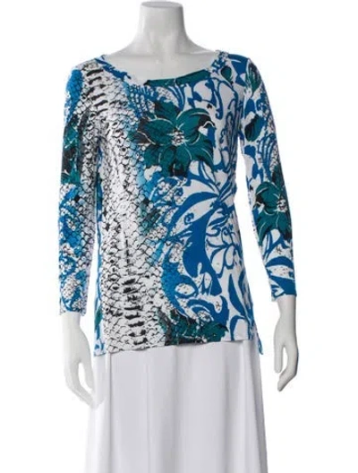 Pre-owned Pucci Printed Bateau Neckline Blouse In Blue