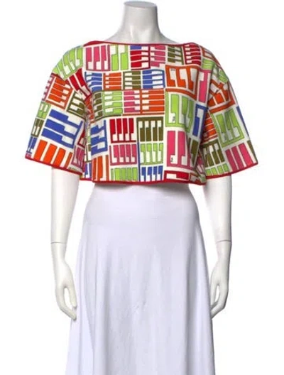 Pre-owned Pucci Printed Bateau Neckline Crop Top In White