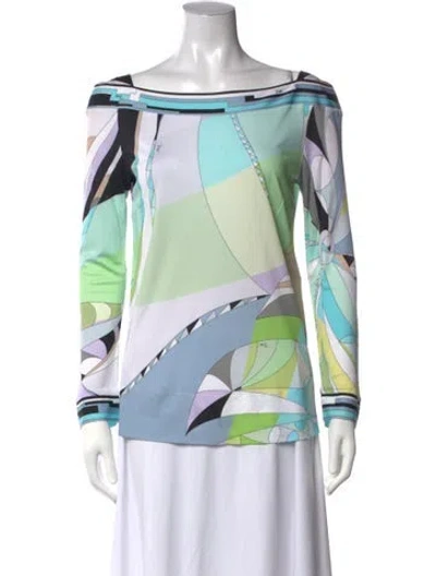Pre-owned Pucci Printed Bateau Neckline Top In Blue/grey