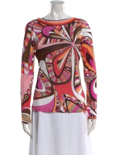 Pre-owned Pucci Printed Bateau Neckline Top In Brown