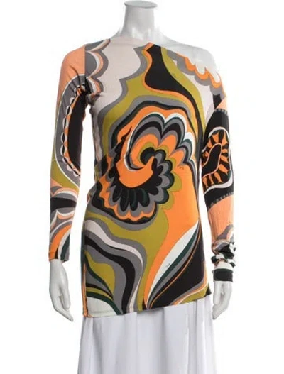 Pre-owned Pucci Printed Bateau Neckline Top In Orange