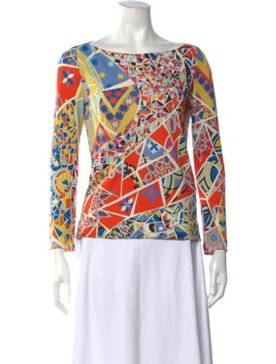 Pre-owned Pucci Printed Bateau Neckline Top In Orange