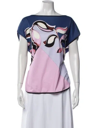 Pre-owned Pucci Printed Bateau Neckline Top In White