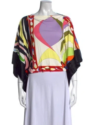Pre-owned Pucci Printed Bateau Neckline Top In White