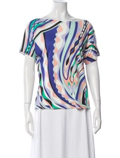 Pre-owned Pucci Printed Bateau Neckline Top In White