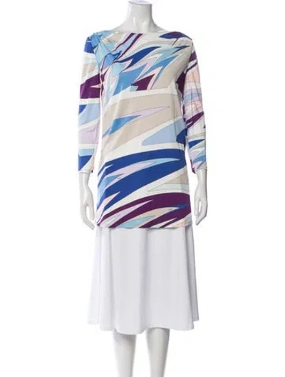Pre-owned Pucci Printed Bateau Neckline Top In White