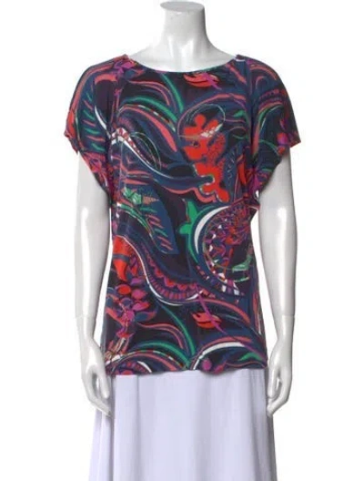 Pre-owned Pucci Printed Bateau Neckline T-shirt In Blue