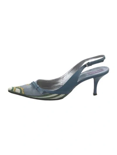 Pre-owned Pucci Printed Bow Accents Slingback Pumps In Blue