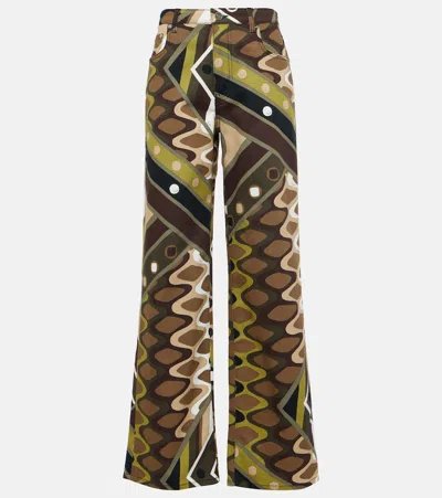 Pucci Printed Cotton-blend Wide-leg Pants In Green