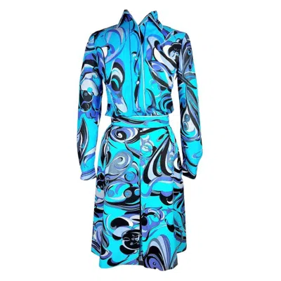 Pre-owned Pucci Printed Cotton Blouse And Skirt Set By Emilio  - Circa 1970-1980 In Blue