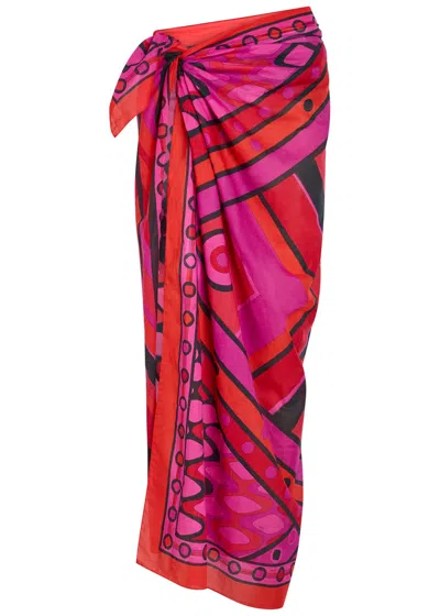 Pucci Printed Cotton Sarong In Red
