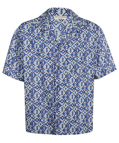 Pucci Printed Cotton Shirt In Blue