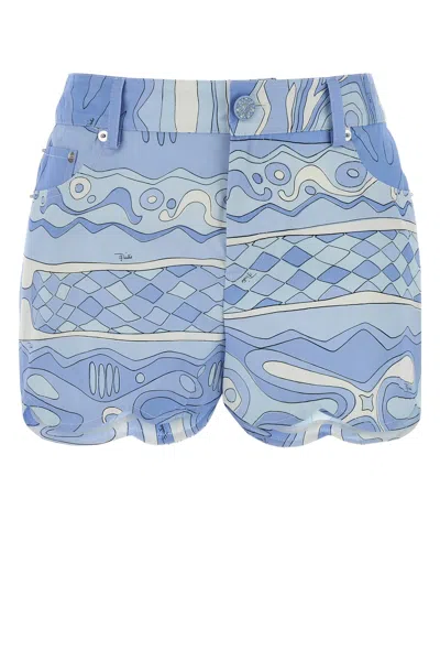 Pucci Printed Cotton Shorts In Blue