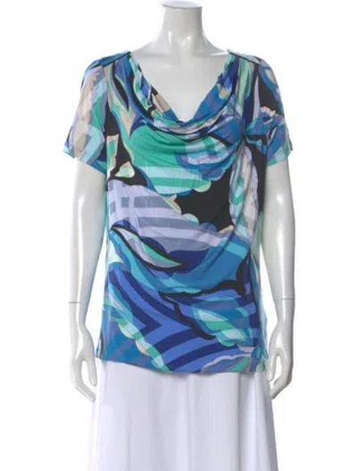 Pre-owned Pucci Printed Cowl Neck Top In Blue