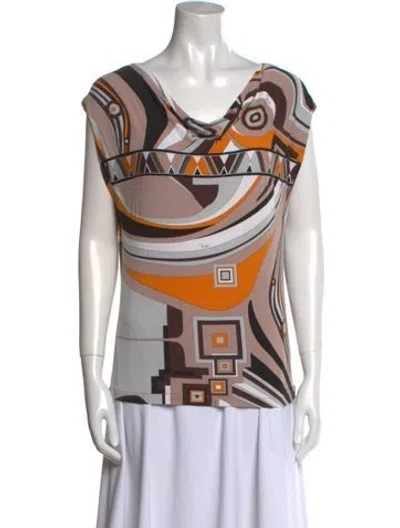 Pre-owned Pucci Printed Cowl Neck T-shirt In Brown