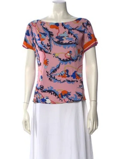 Pre-owned Pucci Printed Cowl Neck T-shirt In Pink