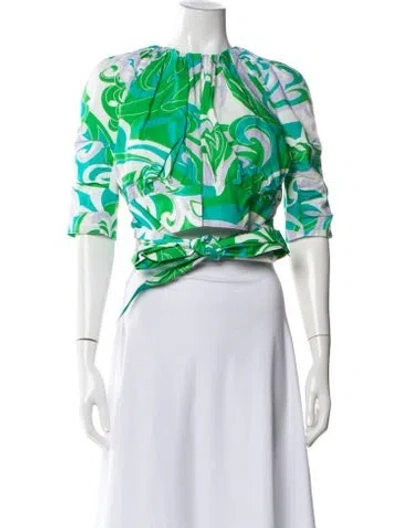 Pre-owned Pucci Printed Crew Neck Crop Top In Green