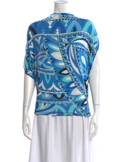 Pre-owned Pucci Printed Crew Neck Top In Blue