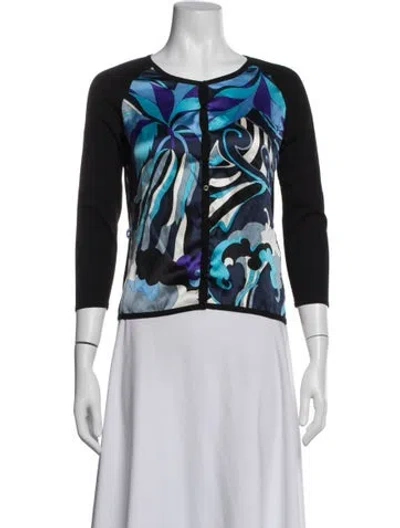 Pre-owned Pucci Printed Crew Neck Top In Blue/white