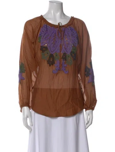 Pre-owned Pucci Printed Crew Neck Top In Brown