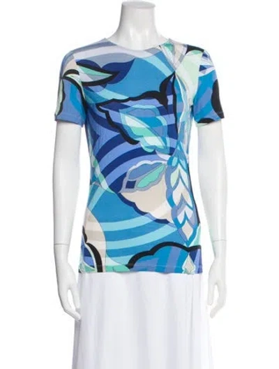 Pre-owned Pucci Printed Crew Neck T-shirt In Blue