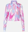 Pucci Printed Cropped Silk Twill Shirt In Pink