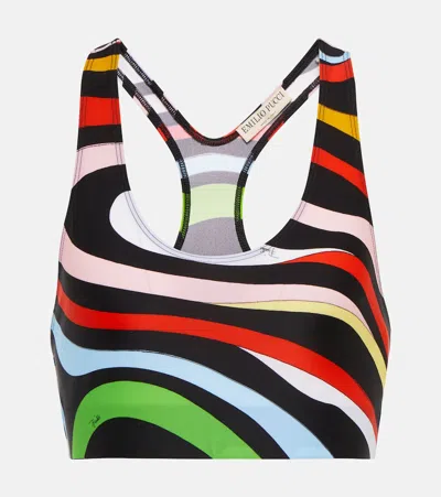 Pucci Printed Cropped Tank Top In Nero/rosso