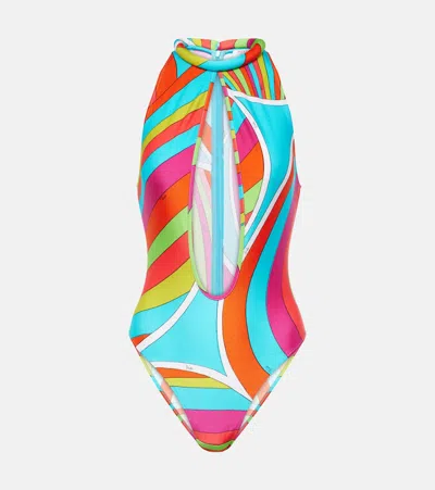 Pucci Printed Cutout Swimsuit In Multicoloured