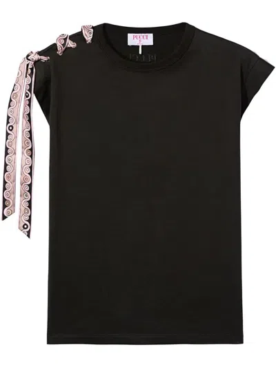 Pucci Printed Drawstring Detail T-shirt Clothing In Black
