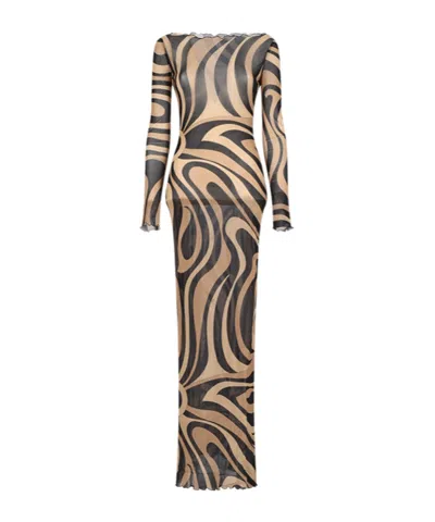Pucci Geometric Printed Long-sleeved Dress In Brown