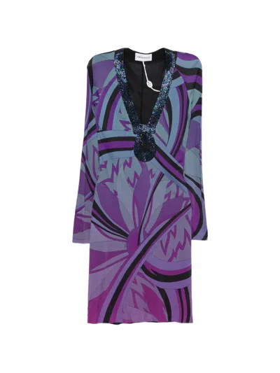 Pucci Printed Embellished Mini Dress In Multi