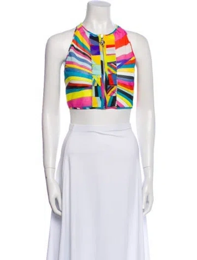 Pre-owned Pucci Printed Halterneck Crop Top In White