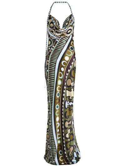 Pucci Printed Halterneck Satin-silk Maxi Dress In Multi
