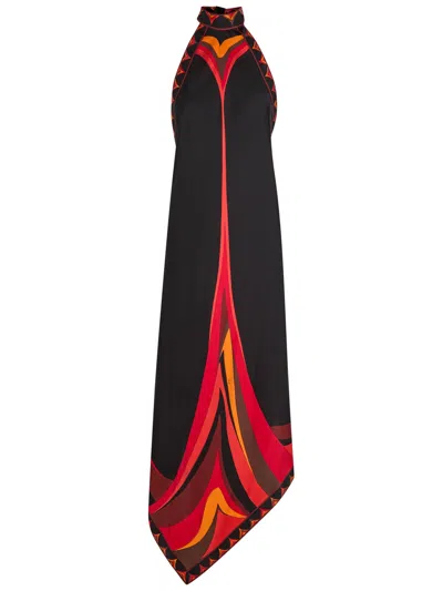 Pucci Printed Halterneck Silk-twill Midi Dress In Orange