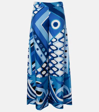 Pucci Printed High-rise Silk Wide-leg Pants In Blue