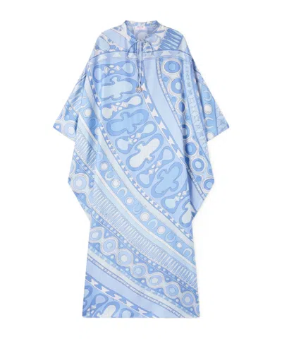 Pucci Soleil Print Maxi Silk Kaftan Dress In Blue